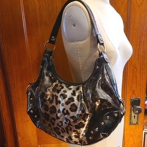 Shiny Patent Leopard Print Hobo Bag Purse